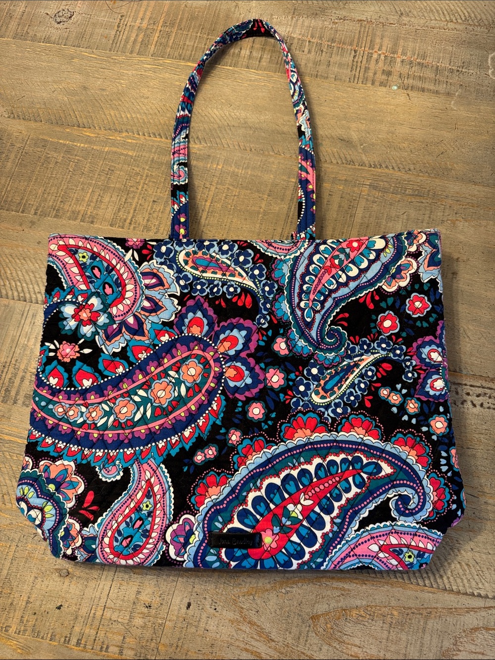 Vera Bradley Black Paisley Tote with Pink, Blue & Red Accents 15”w x 12”h